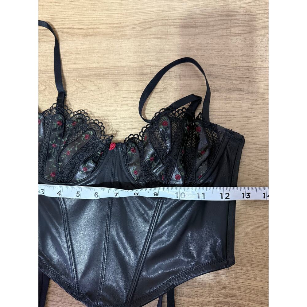 Savage X Fenty Black Caviar Faux Leather & Floral Lace Bustier Corset Top - Picture 7 of 9
